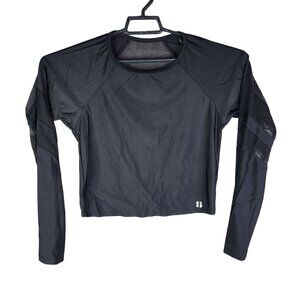 Womens Black Sports Illustrated Athletic Crop Top Shirt Long Sleeve Mesh Size L